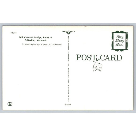 Postcard Vermont Taftsville Old Covered Bridge Route 4 Vintage c1960s Unposted - Picture 2 of 2